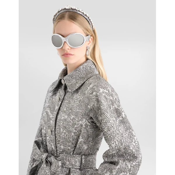 Dolce & Gabbana Lamé floral jacquard fabric trench coat, view 4