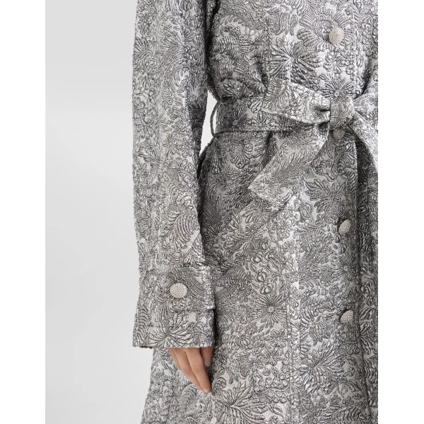 Dolce & Gabbana Lamé floral jacquard fabric trench coat, view 5