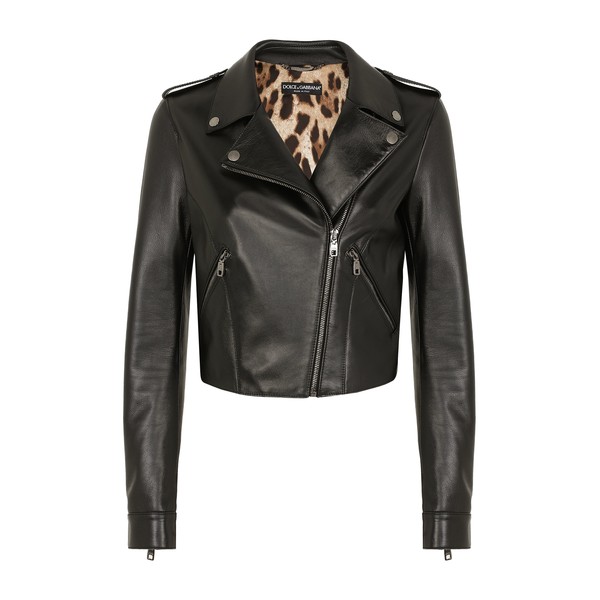 Dolce & Gabbana Leather biker jacket with tab details