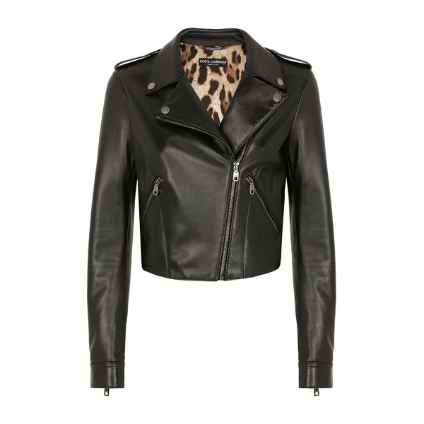 Leather biker jacket with tab details