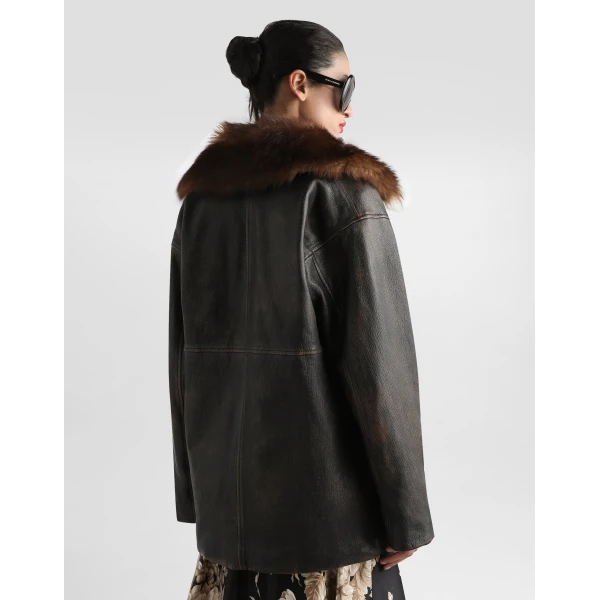 Dolce & Gabbana Leather jacket with fur collar, view 5
