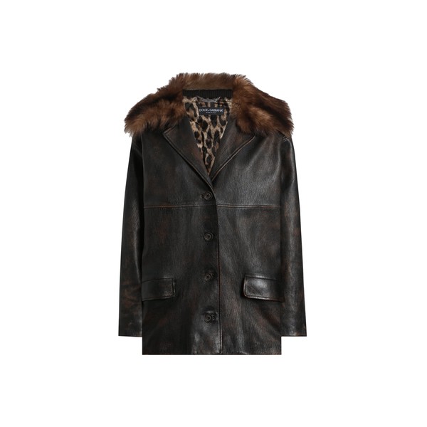 Dolce & Gabbana Leather jacket with fur collar