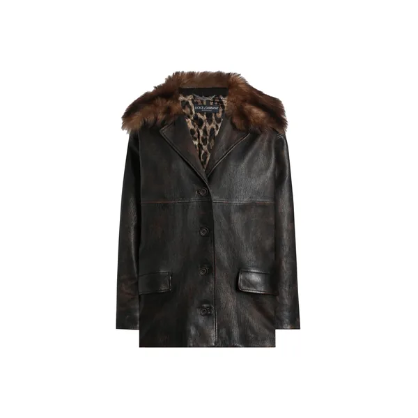 Dolce & Gabbana Leather jacket with fur collar