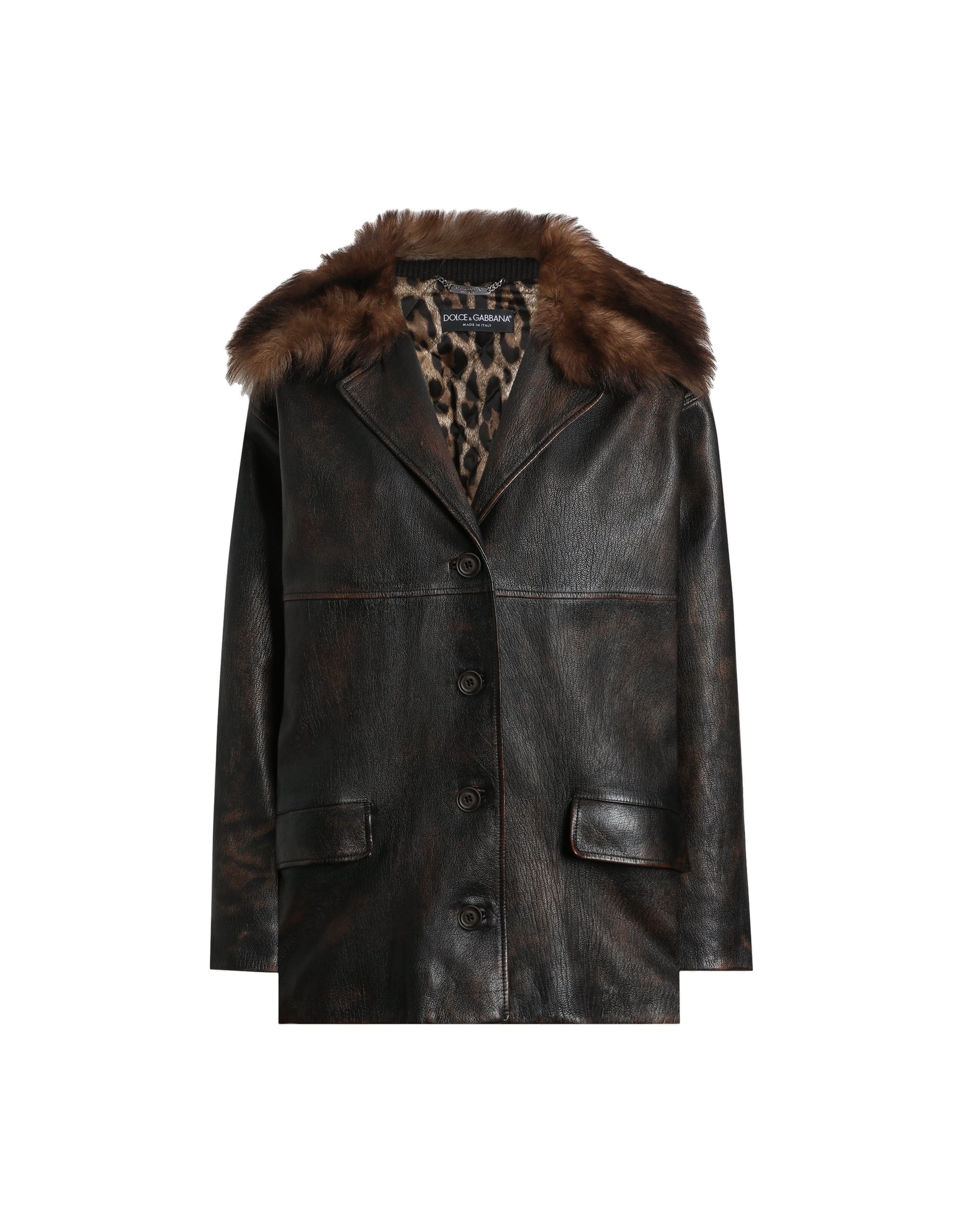 Dolce & Gabbana Leather jacket with fur collar