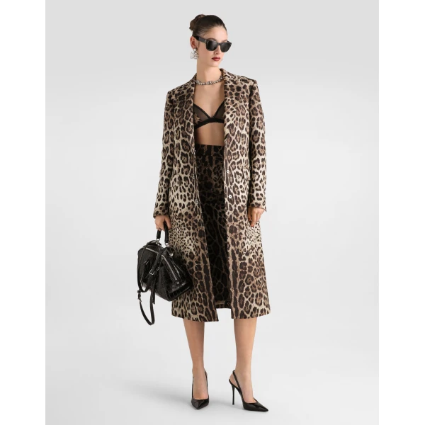 Dolce & Gabbana Leo-print brocade single-breasted coat with jewel buttons, view 2