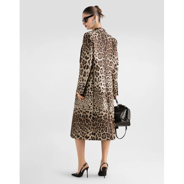 Dolce & Gabbana Leo-print brocade single-breasted coat with jewel buttons, view 3