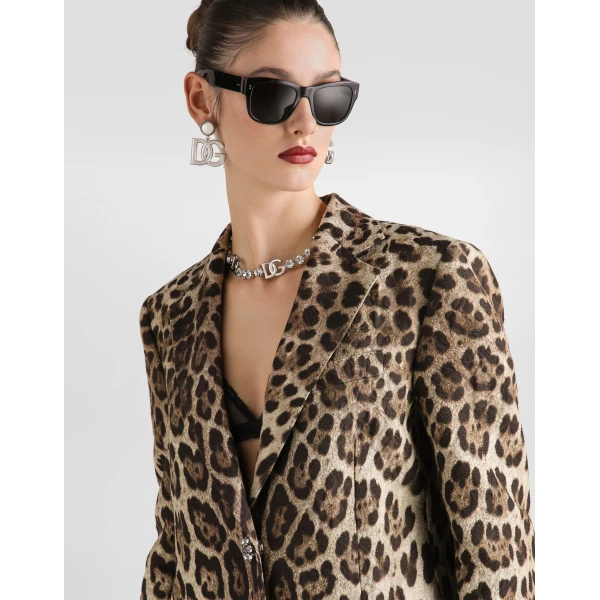 Dolce & Gabbana Leo-print brocade single-breasted coat with jewel buttons, view 4