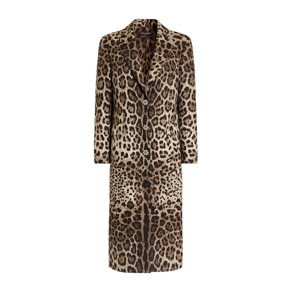 Dolce & Gabbana Leo-print brocade single-breasted coat with jewel buttons