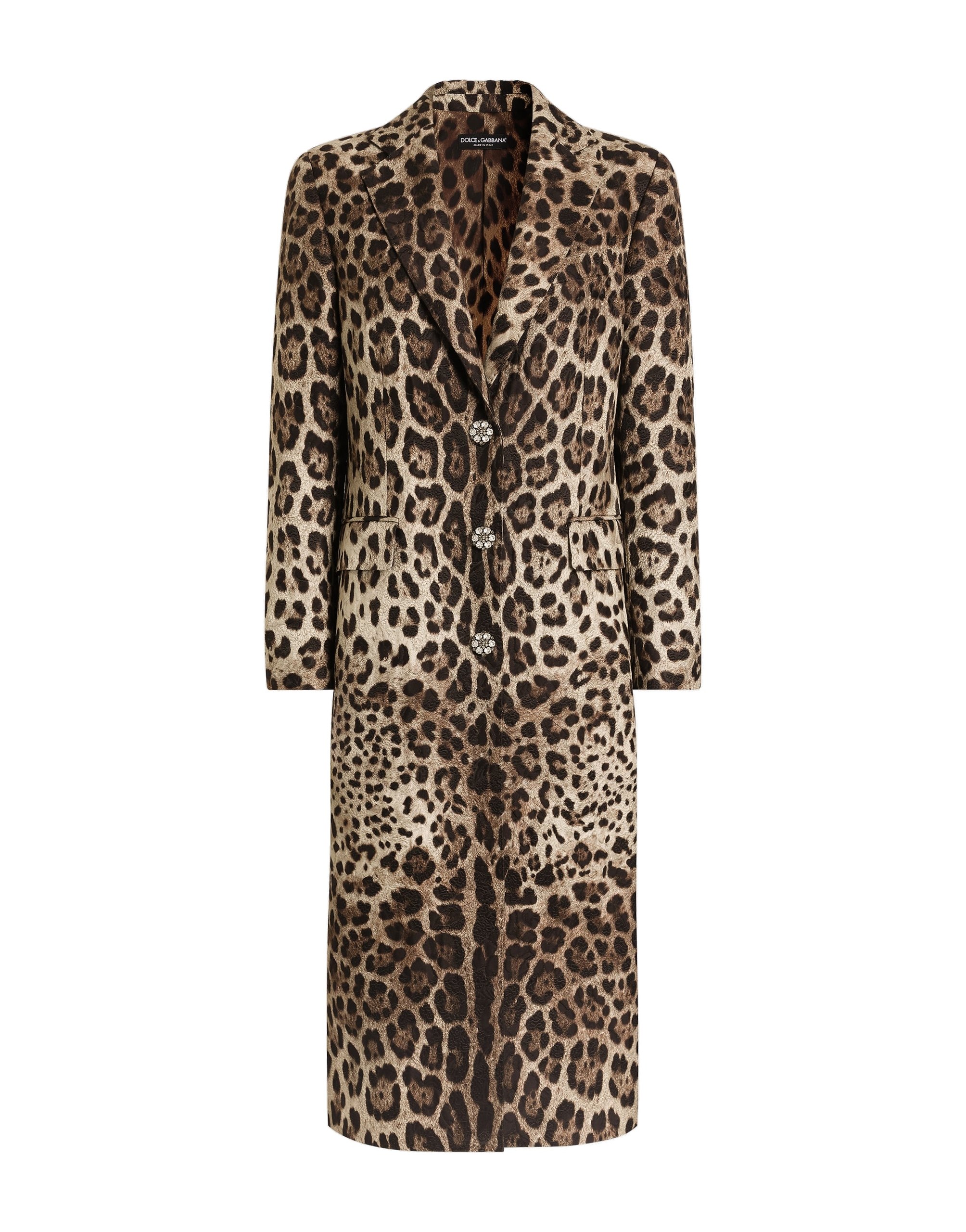 Dolce & Gabbana Leo-print brocade single-breasted coat with jewel buttons
