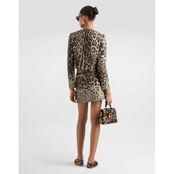 Dolce & Gabbana Leo-print brocade single-breasted jacket with jewel buttons, view 3