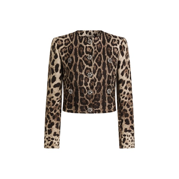 Dolce & Gabbana Leo-print brocade single-breasted jacket with jewel buttons