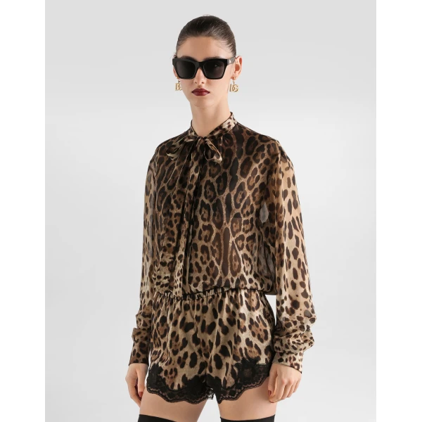 Dolce & Gabbana Leo-print georgette shirt, view 2