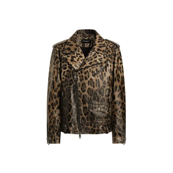 Dolce & Gabbana Leo-print leather jacket
