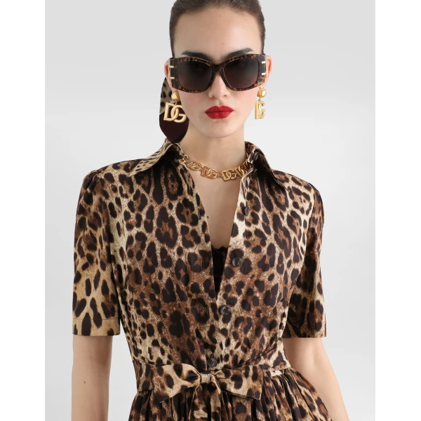 Dolce & Gabbana Leo-print poplin shirt dress, view 4