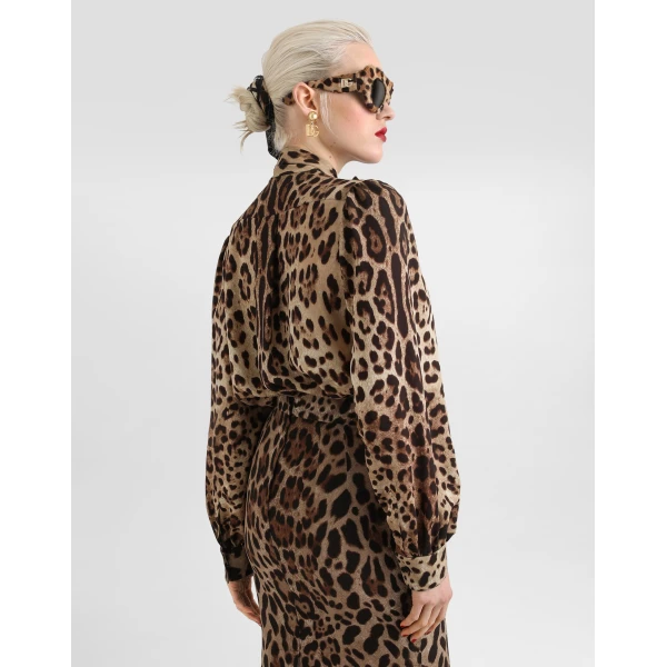 Dolce & Gabbana Leo-print silk charmeuse shirt, view 5