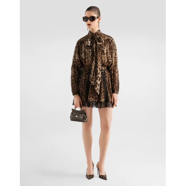 Dolce & Gabbana Leo-print silk chiffon shirt, view 2