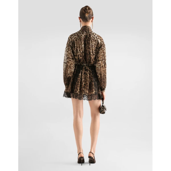 Dolce & Gabbana Leo-print silk chiffon shirt, view 3