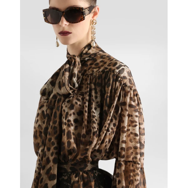 Dolce & Gabbana Leo-print silk chiffon shirt, view 4