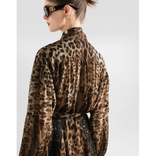 Dolce & Gabbana Leo-print silk chiffon shirt, view 5