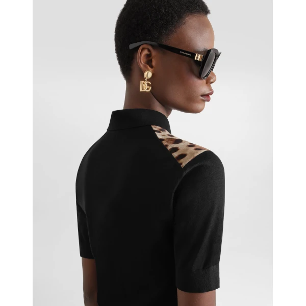 Dolce & Gabbana Leo-print wool polo pullover Top, view 3