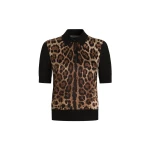 Dolce & Gabbana Leo-print wool polo pullover Top