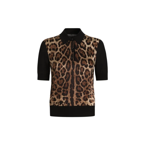 Dolce & Gabbana Leo-print wool polo pullover Top