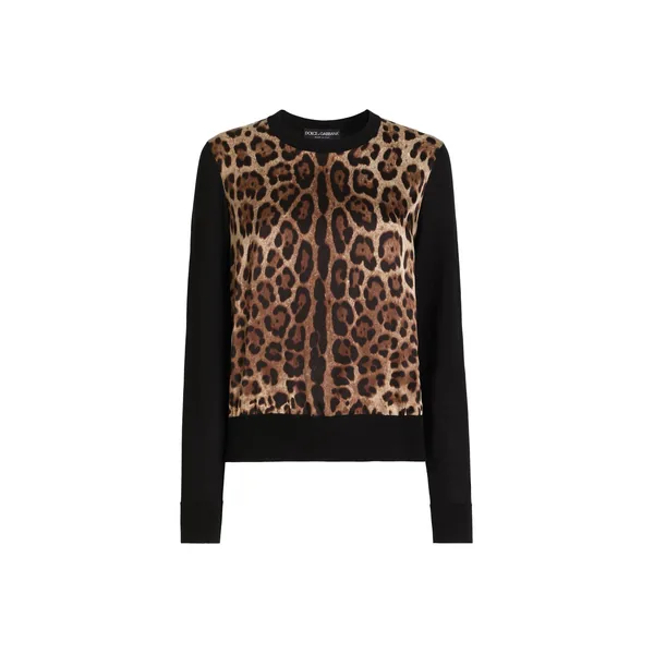 Leo-print wool pullover