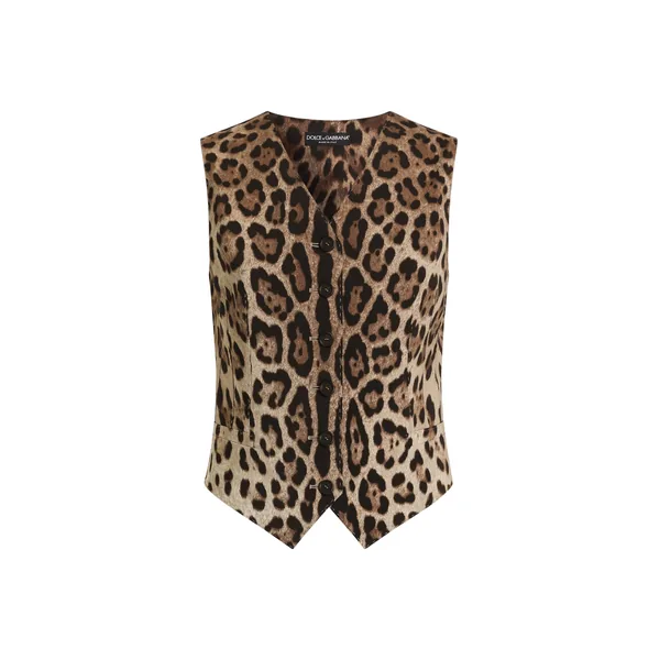 Leo-print wool vest