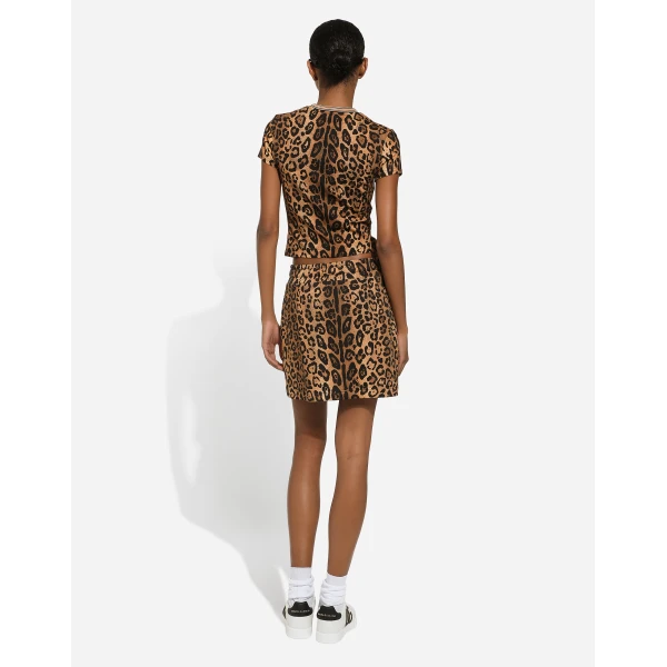 Dolce & Gabbana Leopard-print Crespo fleece miniskirt Skirt, view 3