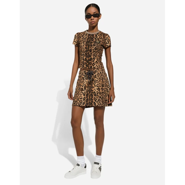Dolce & Gabbana Leopard-print Crespo fleece miniskirt Skirt, view 5