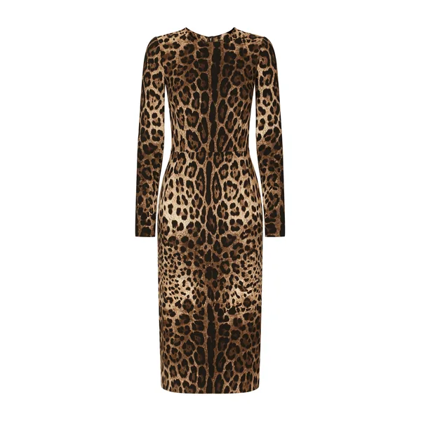 Dolce & Gabbana Leopard-print cady dress with long sleeves