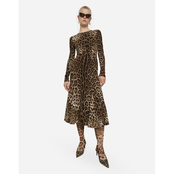 Dolce & Gabbana Leopard-print calf-length cady dress, view 2