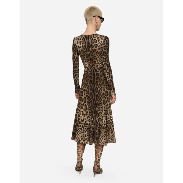 Dolce & Gabbana Leopard-print calf-length cady dress, view 3