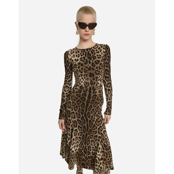 Dolce & Gabbana Leopard-print calf-length cady dress, view 4