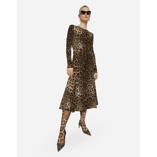 Dolce & Gabbana Leopard-print calf-length cady dress, view 5