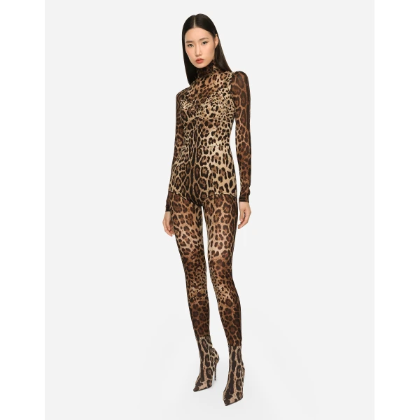 Dolce & Gabbana Leopard-print charmeuse bodysuit, view 2