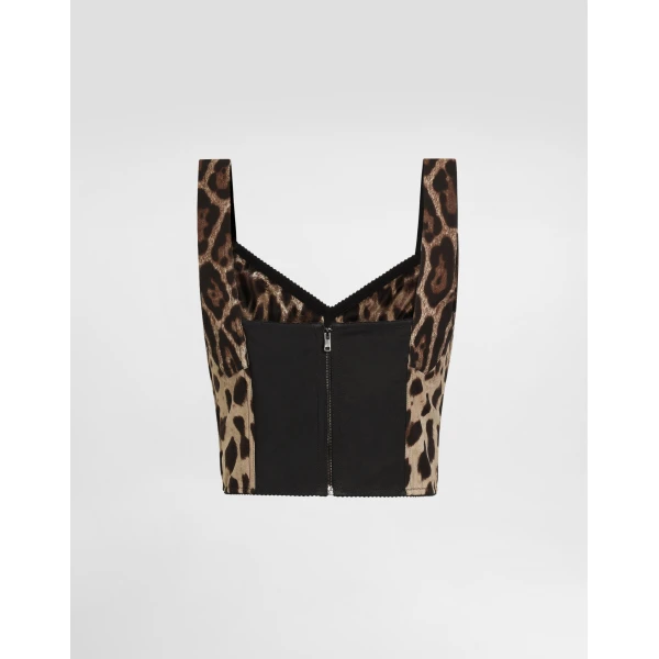 Dolce & Gabbana Leopard-print charmeuse bustier top, view 2