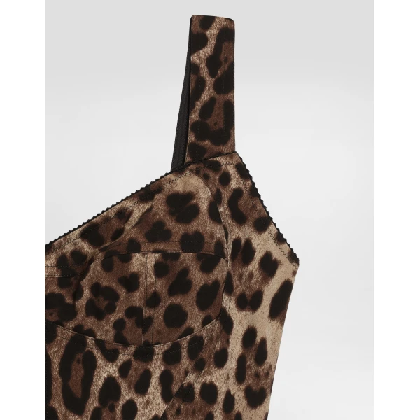Dolce & Gabbana Leopard-print charmeuse bustier top, view 3