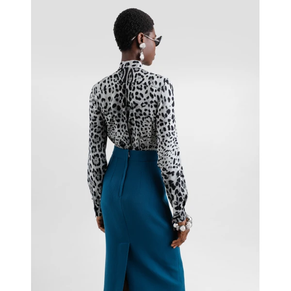 Dolce & Gabbana Leopard-print charmeuse shirt with pussy-bow, view 5