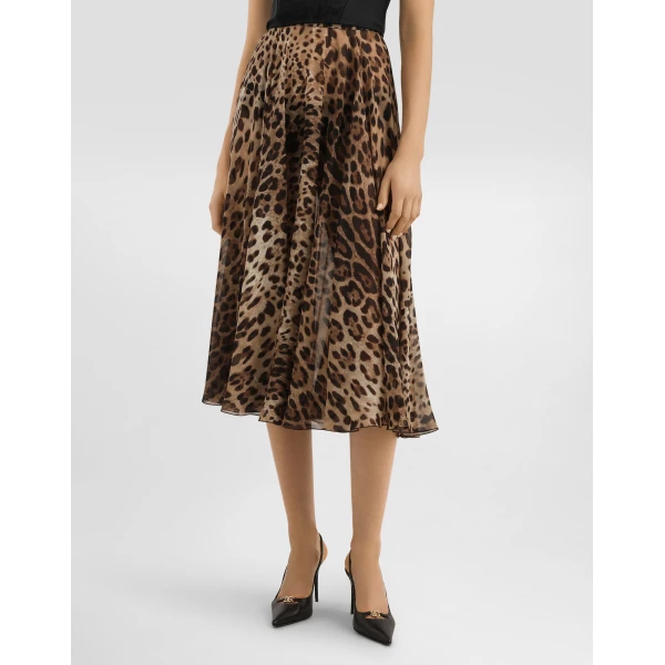 Dolce & Gabbana Leopard-print chiffon circle skirt, view 4