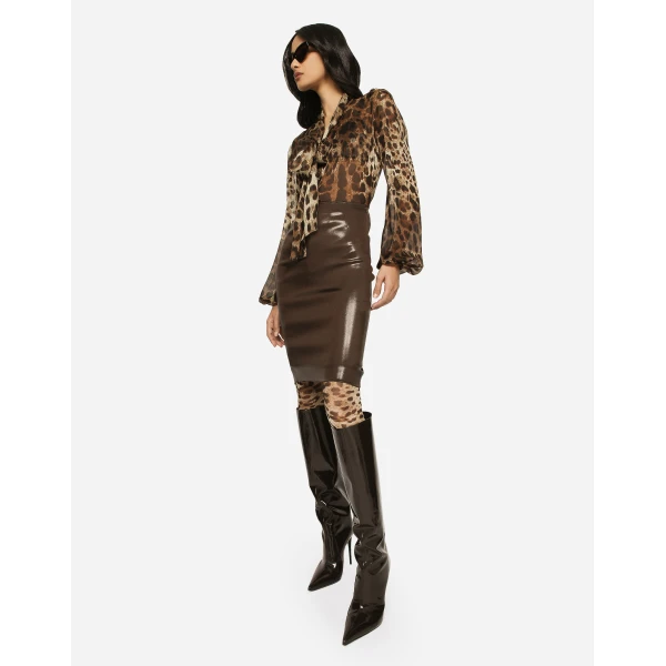 Dolce & Gabbana Leopard-print chiffon pussy-bow shirt, view 2