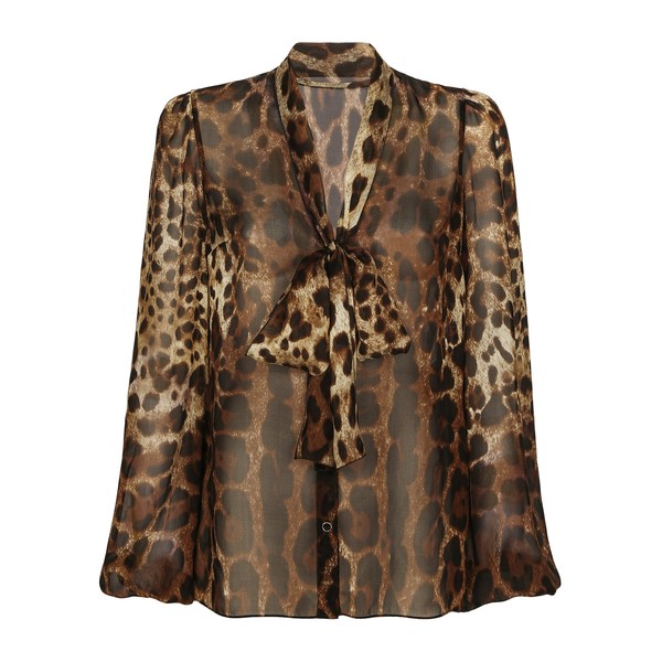Dolce & Gabbana Leopard-print chiffon pussy-bow shirt