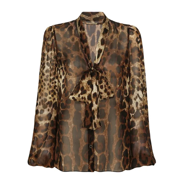 Dolce & Gabbana Leopard-print chiffon pussy-bow shirt