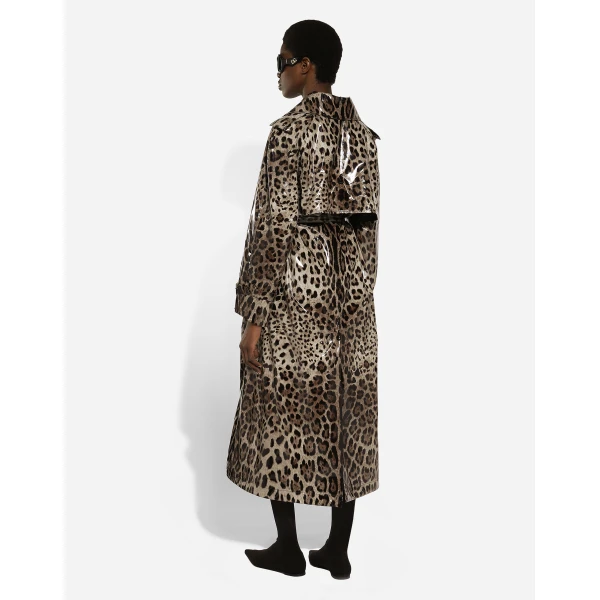 Dolce & Gabbana Leopard-print coated satin trench coat, view 3