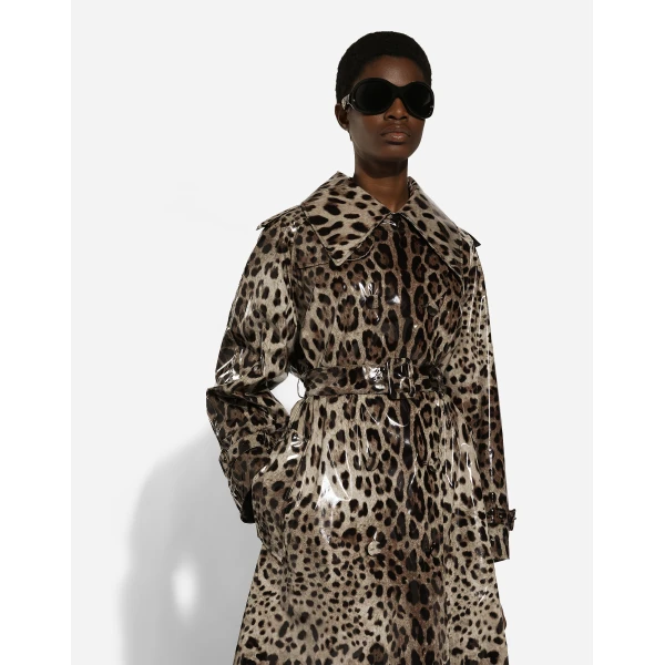 Dolce & Gabbana Leopard-print coated satin trench coat, view 4