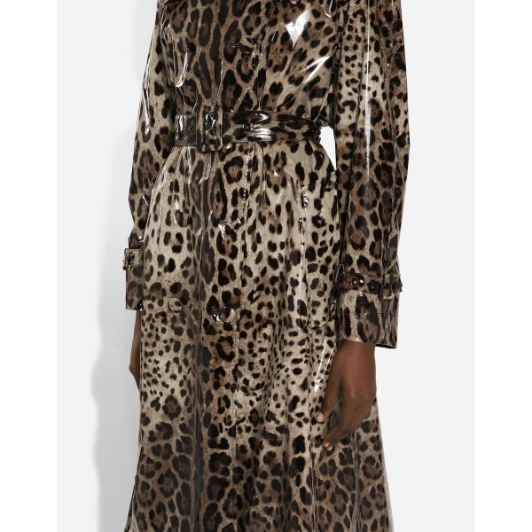 Dolce & Gabbana Leopard-print coated satin trench coat, view 5