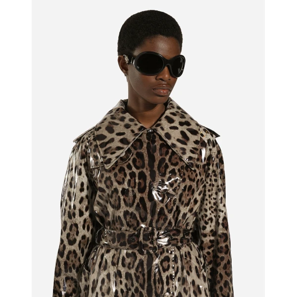 Dolce & Gabbana Leopard-print coated satin trench coat, view 6