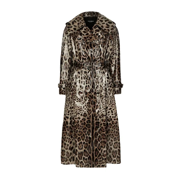 Dolce & Gabbana Leopard-print coated satin trench coat