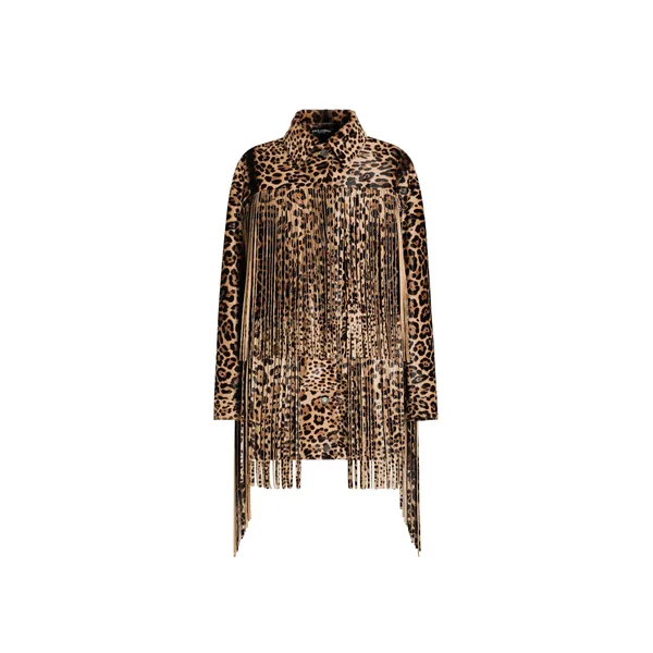 Leopard-print fringed jacket
