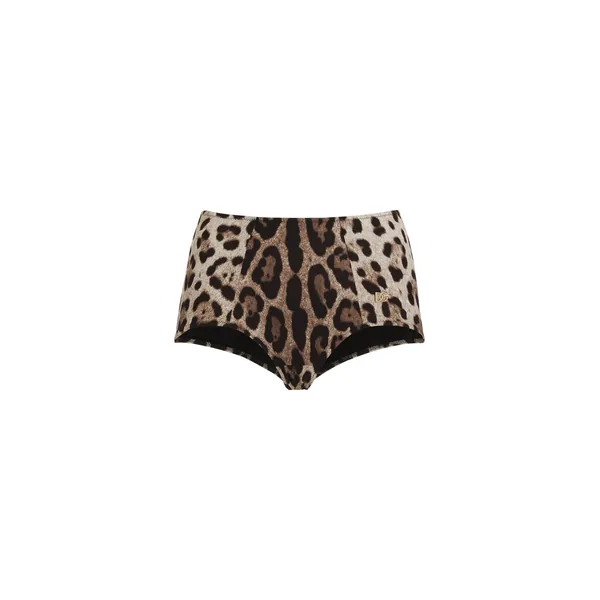 Leopard-print high-waisted bikini bottoms